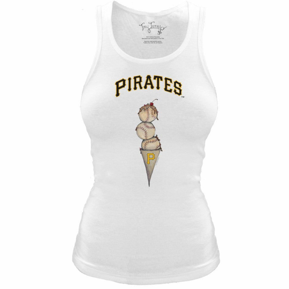 Pittsburgh Pirates Tiny Turnip Women's Fitted Triple Scoop Tri-Blend Tank Top - White Tanks