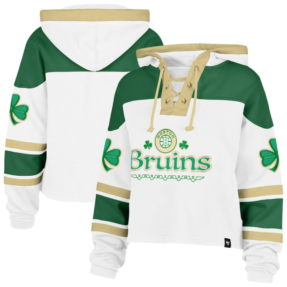 NHL Boston Bruins '47 Women's McLucky Cropped Lacer Hoodie - White