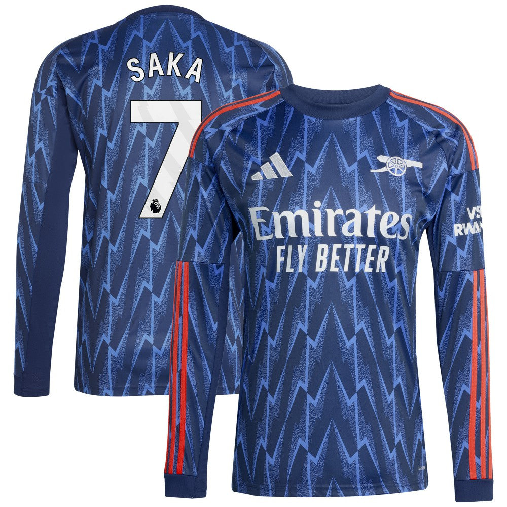 Bukayo Saka Arsenal 2025/26 Away Replica Long Sleeve Player Jersey Blue