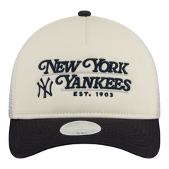 New York Yankees New Era Women's Retro 9FORTY M-Crown A-Frame Trucker Adjustable Hat - Light Beige/Navy Hats