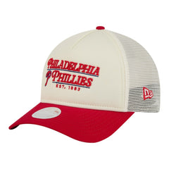 Philadelphia Phillies New Era Women's Retro 9FORTY M-Crown A-Frame Trucker Adjustable Hat - Light Beige/Red Hats