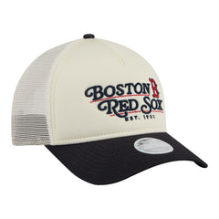 Boston Red Sox New Era Women's Retro 9FORTY M-Crown A-Frame Trucker Adjustable Hat - Light Beige/Navy Hats