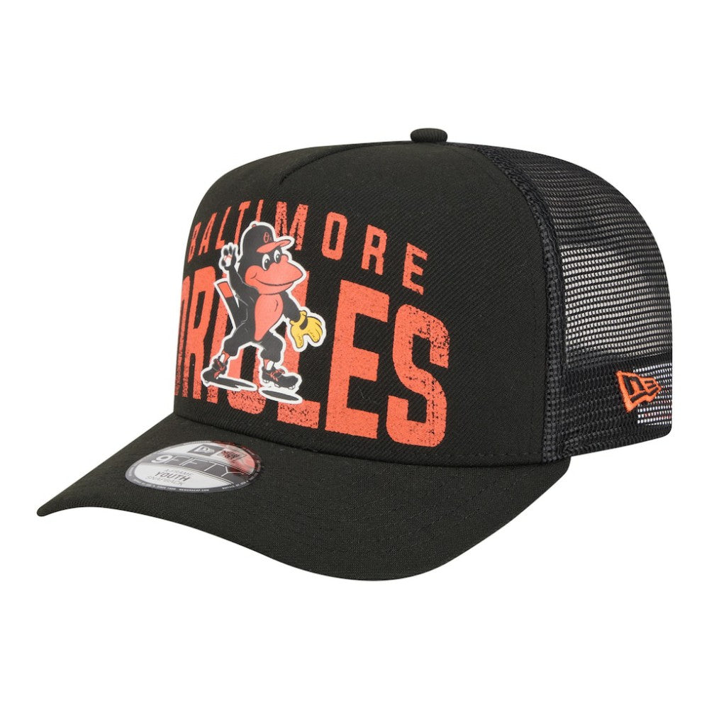 Baltimore Orioles New Era Youth Logo Fade A-Frame 9FIFTY Snapback Hat - Black Hats