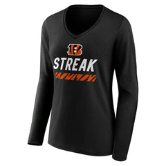 Cincinnati Bengals Women's Streak V-Neck Long Sleeve T-Shirt Black