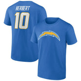 Justin Herbert Los Angeles Chargers Icon Name & Number T-Shirt Powder Blue