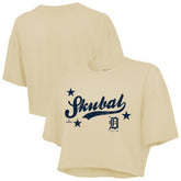 Tarik Skubal Detroit Tigers Majestic Threads Women's Boxy Crop Top - Cream Tops
