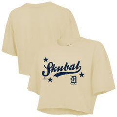 Tarik Skubal Detroit Tigers Majestic Threads Women's Boxy Crop Top - Cream Tops