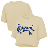 Shohei Ohtani Los Angeles Dodgers Majestic Threads Women's Boxy Crop Top - Cream Tops