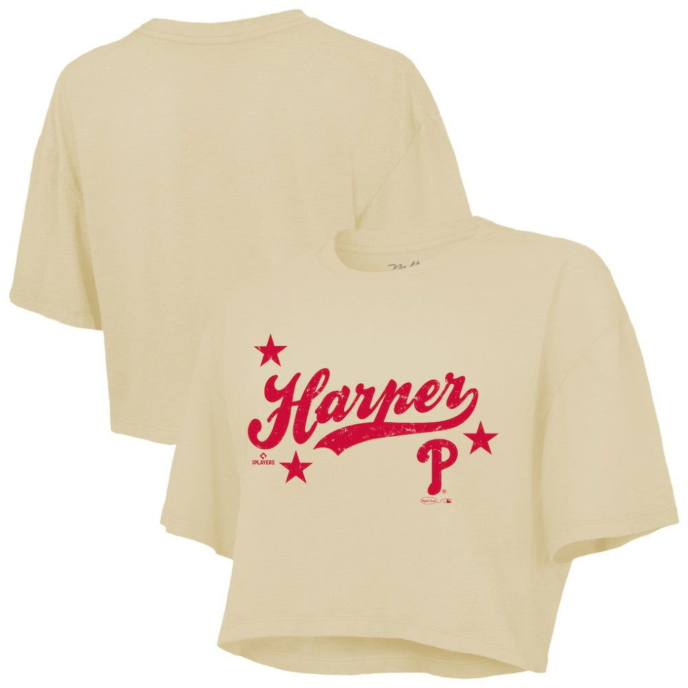 Bryce Harper Philadelphia Phillies Majestic Threads Women's Boxy Crop Top - Cream Tops