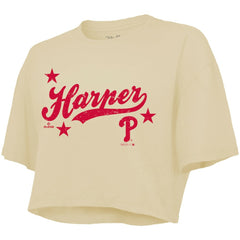 Bryce Harper Philadelphia Phillies Majestic Threads Women's Boxy Crop Top - Cream Tops