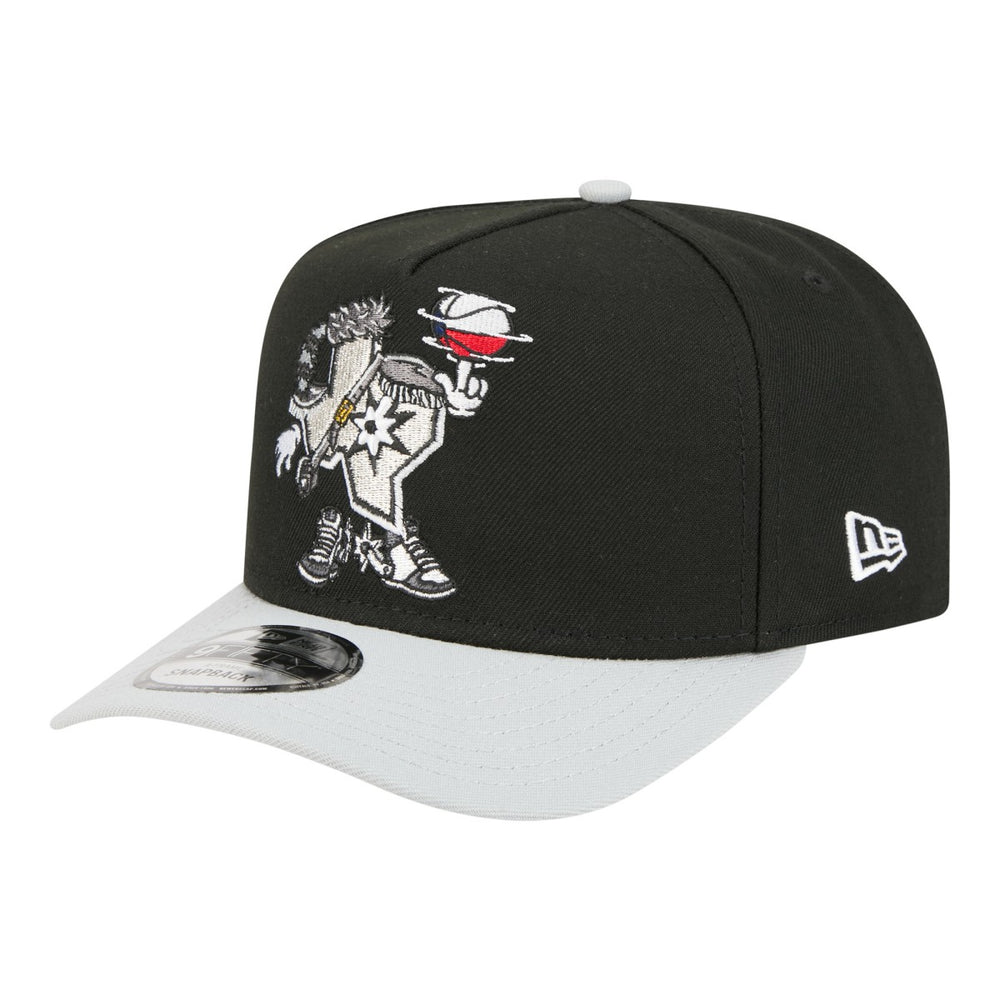 San Antonio Spurs Injection Cartoon Logo A-Frame 9FIFTY Adjustable Hat Black