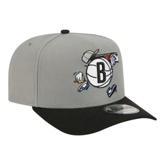 Brooklyn Nets Injection Cartoon Logo A-Frame 9FIFTY Adjustable Hat Gray
