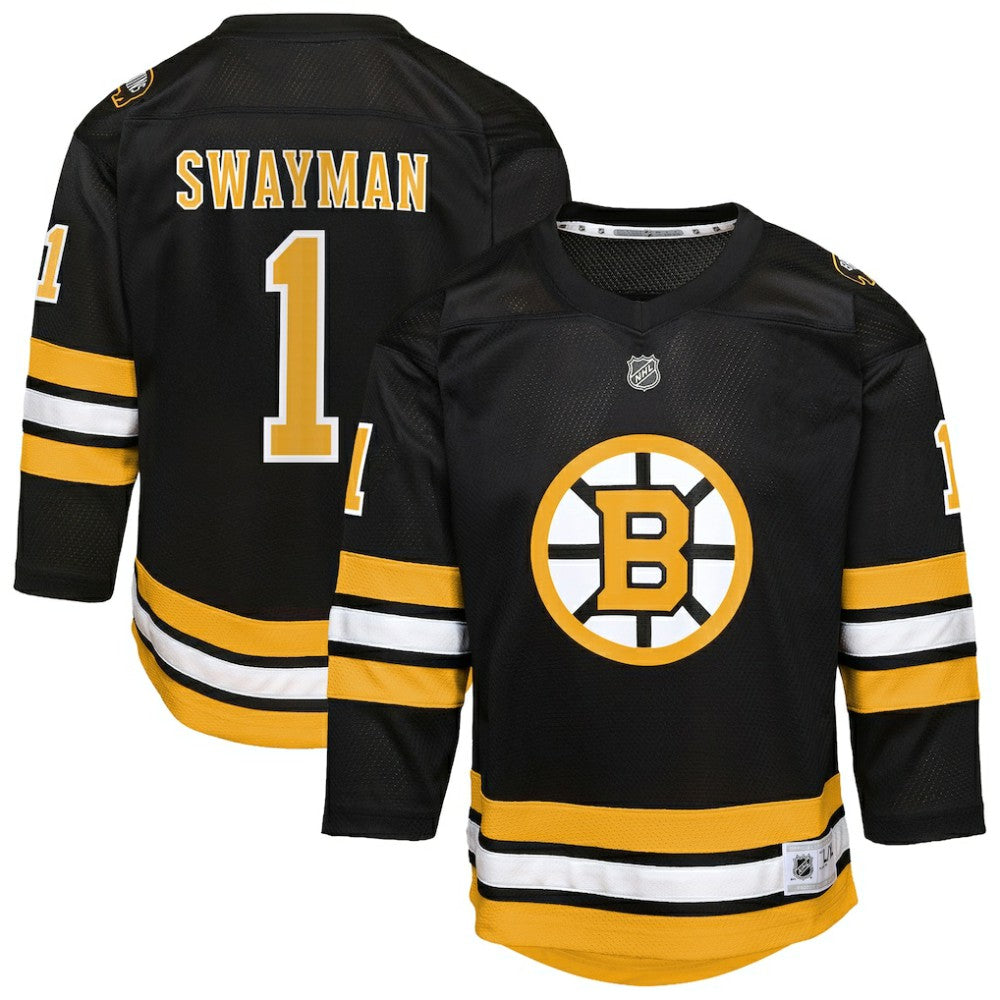 NHL Jeremy Swayman Boston Bruins Outerstuff Youth Home Replica Jersey - Black