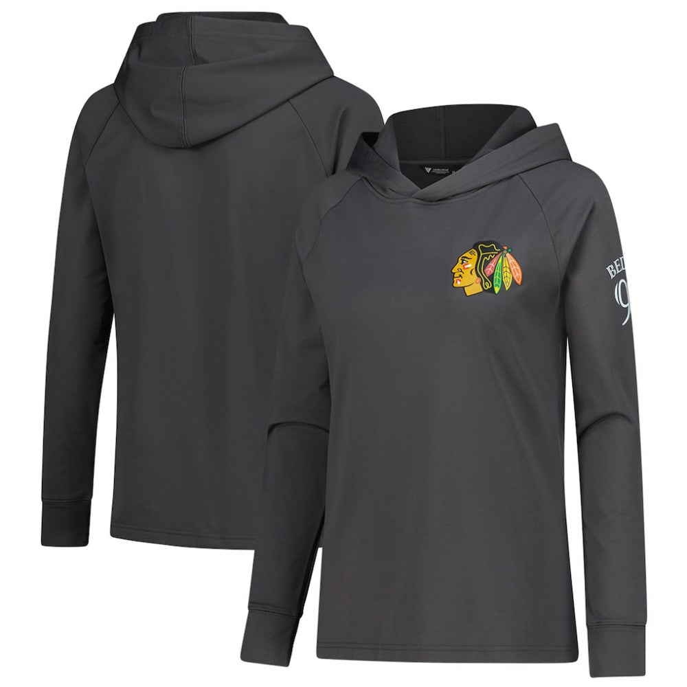 NHL Connor Bedard Chicago Blackhawks Levelwear Women's Impression Name & Number Raglan Hoodie - Charcoal