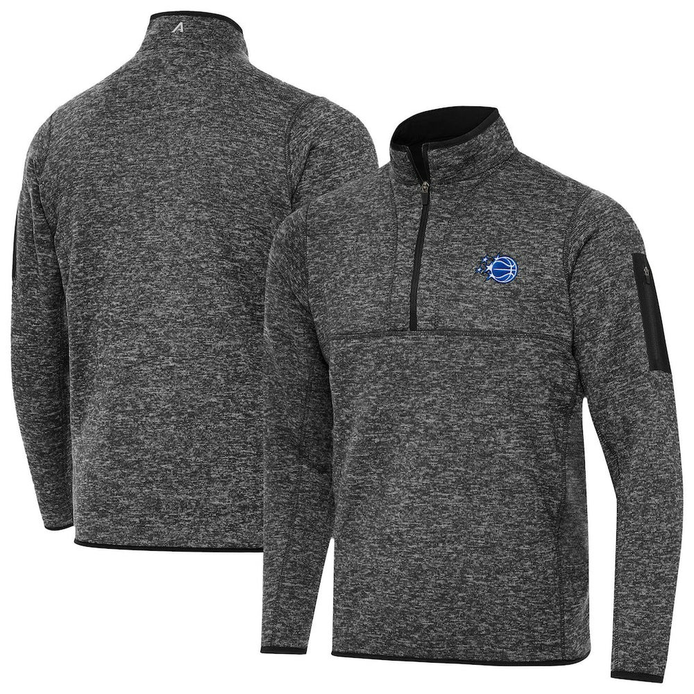 Orlando Magic Antigua New Logo Fortune Quarter-Zip Pullover Jacket Heather Black