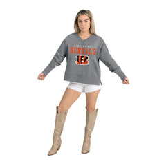 Cincinnati Bengals Gameday Couture Women's French Terry V-Neck Pullover Sweatshirt Gray