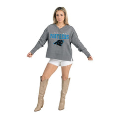 Carolina Panthers Gameday Couture Women's French Terry V-Neck Pullover Sweatshirt Gray