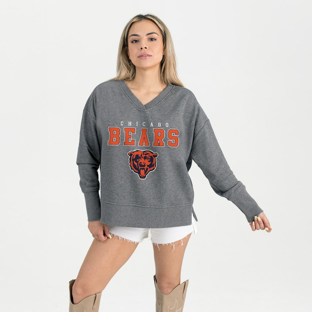 Chicago Bears Gameday Couture Women's French Terry V-Neck Pullover Sweatshirt Gray