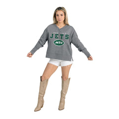 New York Jets Gameday Couture Women's French Terry V-Neck Pullover Sweatshirt Gray