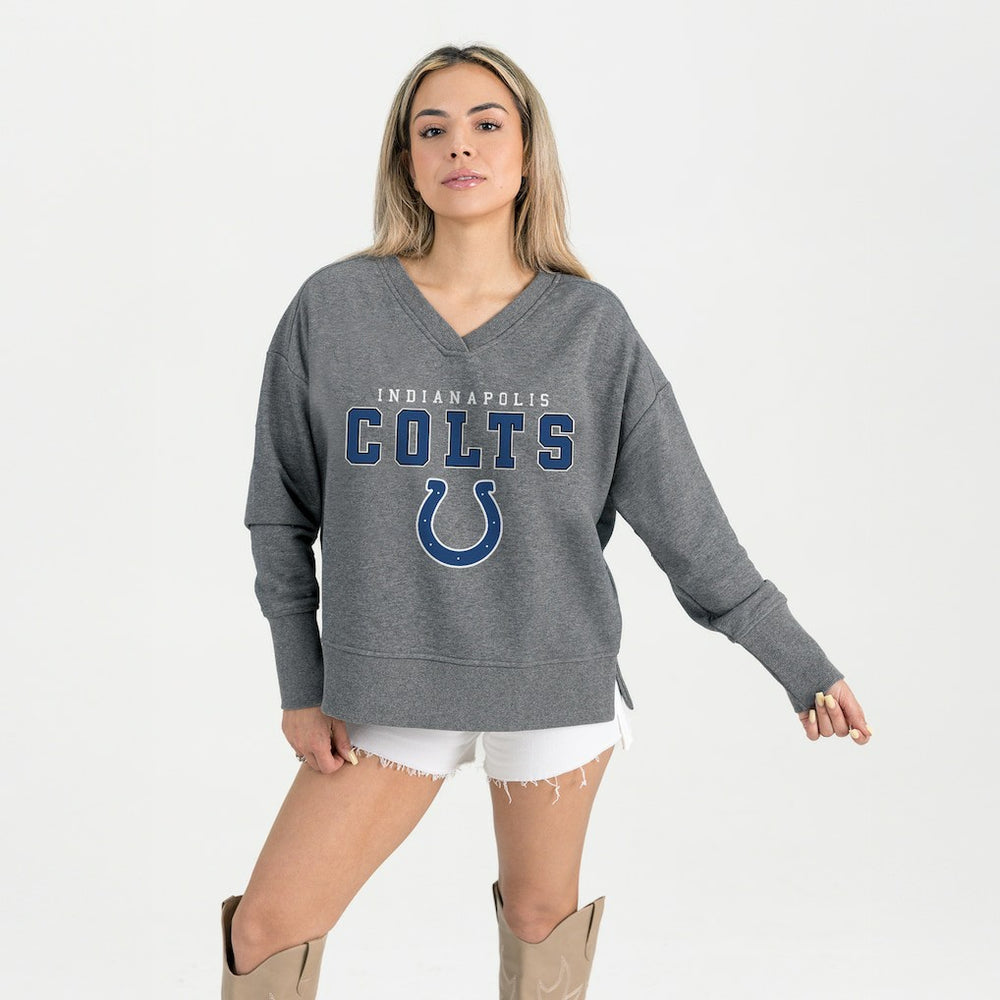 Indianapolis Colts Gameday Couture Women's French Terry V-Neck Pullover Sweatshirt Gray