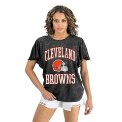 Cleveland Browns Gameday Couture Women's Relaxed Flutter Sleeve T-Shirt Black