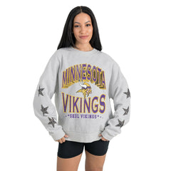 Minnesota Vikings Gameday Couture Women's Resilience Relaxed Rhinestone Pullover Sweatshirt Ash