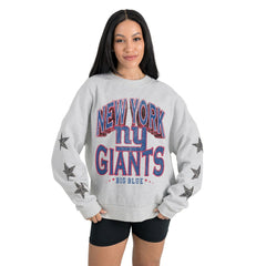 New York Giants Gameday Couture Women's Resilience Relaxed Rhinestone Pullover Sweatshirt Ash