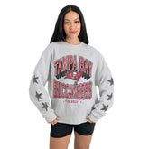 Tampa Bay Buccaneers Gameday Couture Women's Resilience Relaxed Rhinestone Pullover Sweatshirt Ash