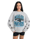 Carolina Panthers Gameday Couture Women's Resilience Relaxed Rhinestone Pullover Sweatshirt Ash