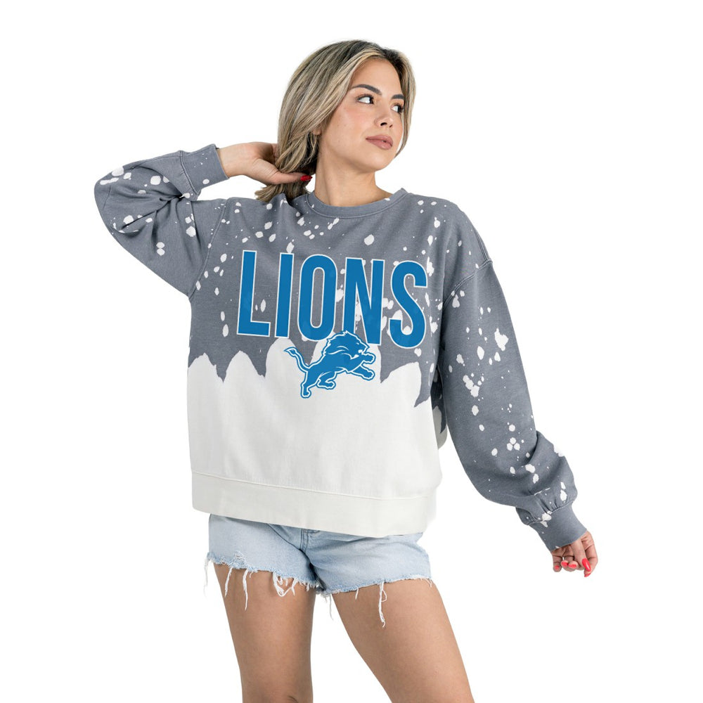 Detroit Lions Gameday Couture Women's Oversized Faded Wash Tri-Blend Pullover Sweatshirt Gray