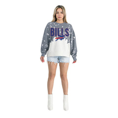 Buffalo Bills Gameday Couture Women's Oversized Faded Wash Tri-Blend Pullover Sweatshirt Gray