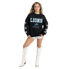 Detroit Lions Gameday Couture Women's Velocity Relaxed Rhinestone Pullover Sweatshirt Black