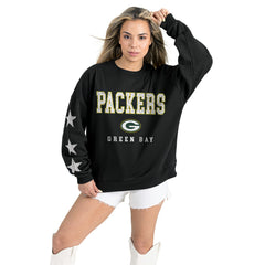 Green Bay Packers Gameday Couture Women's Velocity Relaxed Rhinestone Pullover Sweatshirt Black