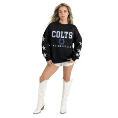 Indianapolis Colts Gameday Couture Women's Velocity Relaxed Rhinestone Pullover Sweatshirt Black