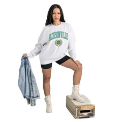 Jacksonville Jaguars Gameday Couture Women's Traditional Logo Oversized Premium Fleece Pullover Sweatshirt Ash
