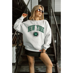 New York Jets Gameday Couture Women's Traditional Logo Oversized Premium Fleece Pullover Sweatshirt Ash
