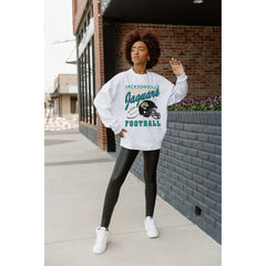 Jacksonville Jaguars Gameday Couture Women's Home Turf Oversized Premium Fleece Pullover Sweatshirt Ash
