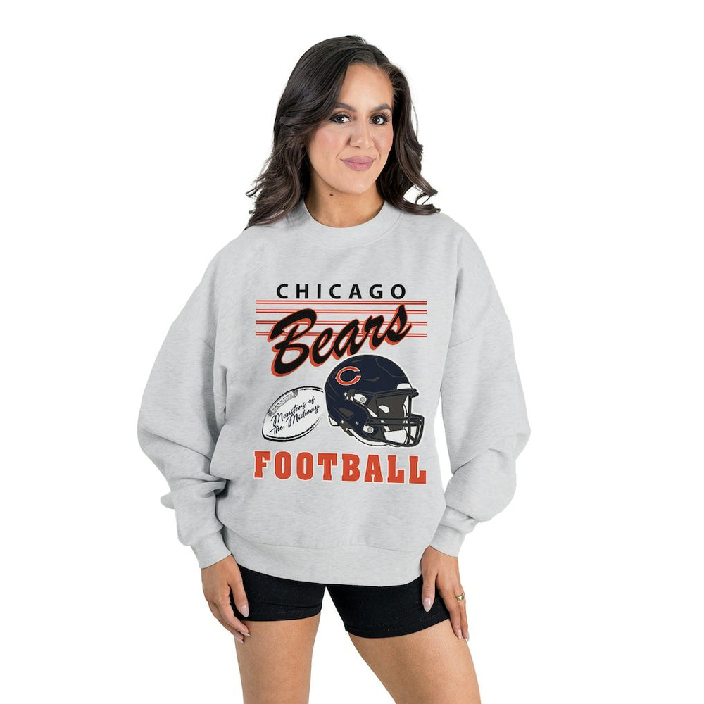 Chicago Bears Gameday Couture Women's Home Turf Oversized Premium Fleece Pullover Sweatshirt Ash