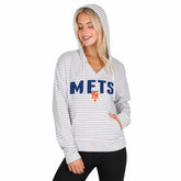 New York Mets Concepts Sport Women's Liftoff Striped V-Neck Hoodie - White/Gray Hoodies