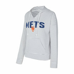 New York Mets Concepts Sport Women's Liftoff Striped V-Neck Hoodie - White/Gray Hoodies