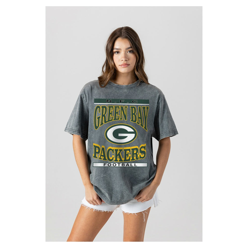 Green Bay Packers Gameday Couture Women's Oversized Classic Grind Washed T-Shirt Gray