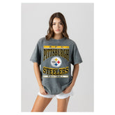 Pittsburgh Steelers Gameday Couture Women's Oversized Classic Grind Washed T-Shirt Gray
