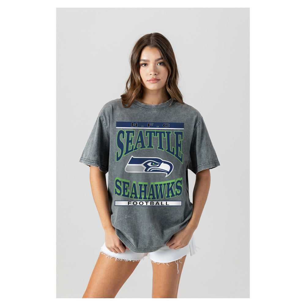 Seattle Seahawks Gameday Couture Women's Oversized Classic Grind Washed T-Shirt Gray