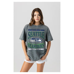 Seattle Seahawks Gameday Couture Women's Oversized Classic Grind Washed T-Shirt Gray