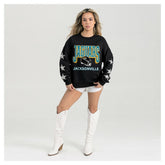 Jacksonville Jaguars Gameday Couture Women's Pure Victory Rhinestud Star-Sleeve Pullover Sweatshirt Black