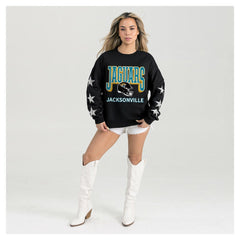 Jacksonville Jaguars Gameday Couture Women's Pure Victory Rhinestud Star-Sleeve Pullover Sweatshirt Black