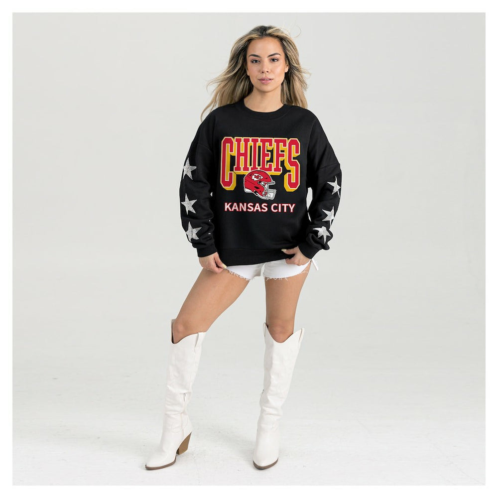 Kansas City Chiefs Gameday Couture Women's Pure Victory Rhinestud Star-Sleeve Pullover Sweatshirt Black