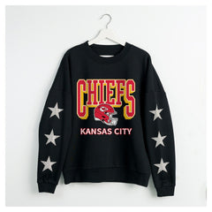 Kansas City Chiefs Gameday Couture Women's Pure Victory Rhinestud Star-Sleeve Pullover Sweatshirt Black