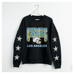 Los Angeles Chargers Gameday Couture Women's Pure Victory Rhinestud Star-Sleeve Pullover Sweatshirt Black