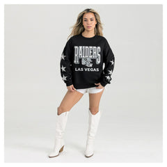 Las Vegas Raiders Gameday Couture Women's Pure Victory Rhinestud Star-Sleeve Pullover Sweatshirt Black
